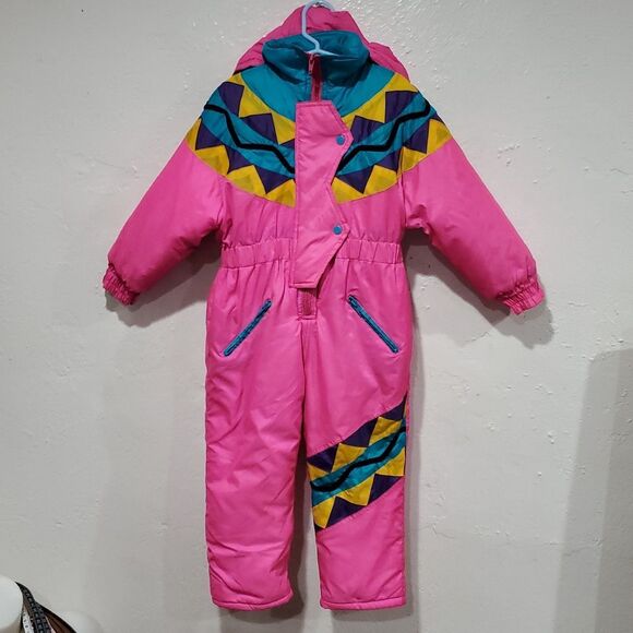 Kids Vintage Swiss Alps Colorful Geometric Snowsuit Or Ski Suit Size 4